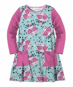 Coupon 🛒 Sunshine Swing Light Turquoise & Rosy Pink Floral Cat Pocket A-Line 👗 Dress - 👧 Girls 💯