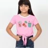 Cheap 🎉 Cutie Patootie Rosy Pink 'Popcorn' Treat Tie-Front Short-Sleeve Tee - 👧 Girls 🌟