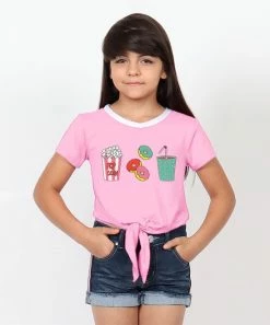 Cheap 🎉 Cutie Patootie Rosy Pink 'Popcorn' Treat Tie-Front Short-Sleeve Tee - 👧 Girls 🌟