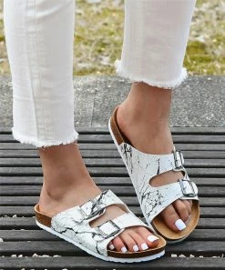 Buy ✔️ ROSY White Marbled Double-Buckle Slide - 👩 Women 🥰