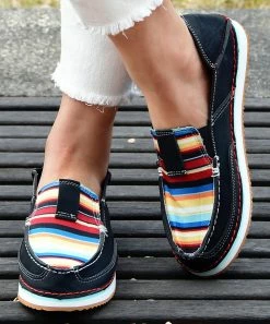 Promo 🔥 ROSY Black Multicolor Stripe Slip-On 👟 Sneaker - 👩 Women 🛒
