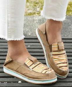 Best deal ❤️ ROSY Khaki & Yellow Geometric Stripe Slip-On 👟 Sneaker - 👩 Women 🛒 -ROSY SHOP zu104126666 alt 2 tm1647353855