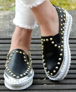 Wholesale 😉 ROSY Black & Goldtone Stud-Accent Braid Slip-On 👟 Sneaker - 👩 Women 🌟