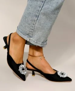 Best Sale 😍 ROSY Black Rhinestone-Accent Slingback Kitten Heel Pump - 👩 Women 😍 -ROSY SHOP zu104778742 alt 2 tm1649334662