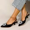 Best Sale 😍 ROSY Black Rhinestone-Accent Slingback Kitten Heel Pump - 👩 Women 😍