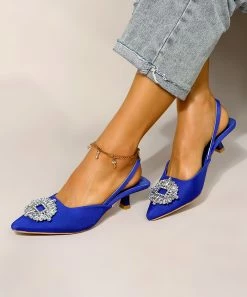 Best reviews of ⭐ ROSY Blue Rhinestone-Accent Slingback Kitten Heel Pump - 👩 Women 🎁