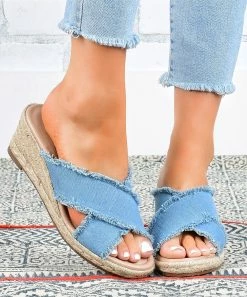 Outlet 🧨 ROSY Blue Cross-Strap Espadrille Wedge 🩴 Sandal - 👩 Women 😉