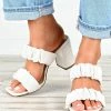 Best Sale ⌛ ROSY White Double Gathered-Strap Block-Heel 🩴 Sandal - 👩 Women 🧨