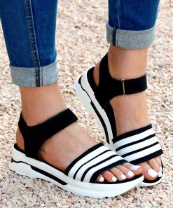 Cheap ✨ ROSY Black & White Stripe Platform 🩴 Sandal - 👩 Women 😀 -ROSY SHOP zu105143127 alt 2 tm1650728695