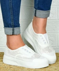 Best deal ✔️ ROSY White Lace Eyelet-Accent Platform Slip-On 👟 Sneaker - 👩 Women 😀 -ROSY SHOP zu106000155 alt 2 tm1652902225