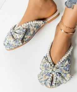 Wholesale 😉 ROSY Blue & White Floral Bow Bead-Accent Mule - 👩 Women 😍 -ROSY SHOP zu106172400 alt 2 tm1653584636