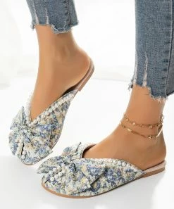 Wholesale 😉 ROSY Blue & White Floral Bow Bead-Accent Mule - 👩 Women 😍 -ROSY SHOP zu106172400 alt 3 tm1653584636