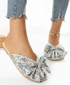 Wholesale 😉 ROSY Blue & White Floral Bow Bead-Accent Mule - 👩 Women 😍 -ROSY SHOP zu106172400 alt 4 tm1653584636