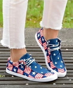 Deals 😀 ROSY Navy & Red Star & Stripe Boat 👟 Sneaker - 👩 Women 🌟 -ROSY SHOP zu106210587 alt 3 tm1653432190