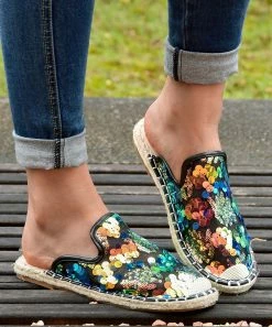 Budget 👍 ROSY Black Sequin Espadrille Mule - 👩 Women ⌛ -ROSY SHOP zu106506480 alt 2 tm1654713935