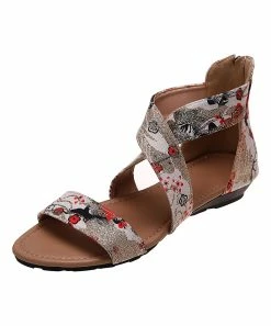 Best Sale 🔥 ROSY Beige & Red Abstract Cross-Strap 🩴 Sandal - 👩 Women 👏 -ROSY SHOP zu106576390 alt 4 tm1655124995