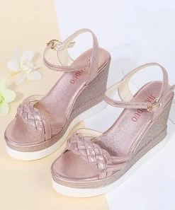 Budget ⭐ ROSY Pink Braid-Accent Wedge 🩴 Sandal - 👩 Women 😉 -ROSY SHOP zu106722511 alt 3 tm1655311395