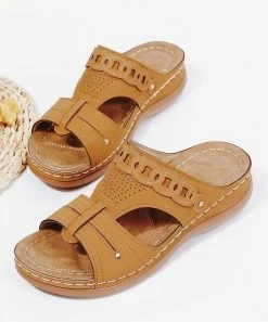 Cheapest 🌟 ROSY Brown Perforated Slide - 👩 Women 🧨 -ROSY SHOP zu106902843 alt 3 tm1656022431