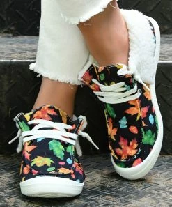 Budget 💯 ROSY Black Maple Leaf Fold-Over Faux Fur-Lined Boat 👟 Sneaker - 👩 Women ✔️ -ROSY SHOP zu107211911 alt 2 tm1658513390