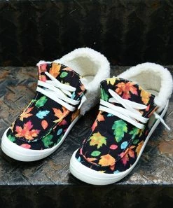 Budget 💯 ROSY Black Maple Leaf Fold-Over Faux Fur-Lined Boat 👟 Sneaker - 👩 Women ✔️ -ROSY SHOP zu107211911 alt 3 tm1658513392