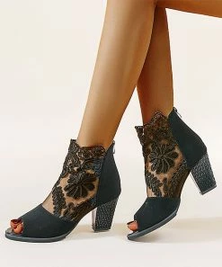 Best deal 🎁 ROSY Black Lace Heeled Peep-Toe 🩴 Sandal - 👩 Women 🔥 -ROSY SHOP zu107970715 alt 4 tm1659720546