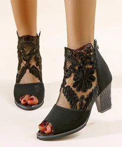 Best deal 🎁 ROSY Black Lace Heeled Peep-Toe 🩴 Sandal - 👩 Women 🔥
