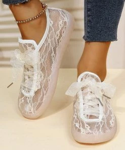 Best deal ✔️ ROSY Beige Lace Ribbon-Tie 👟 Sneakers - 👩 Women 😍 -ROSY SHOP zu107974580 alt 3 tm1659720373