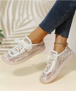 Best deal ✔️ ROSY Beige Lace Ribbon-Tie 👟 Sneakers - 👩 Women 😍