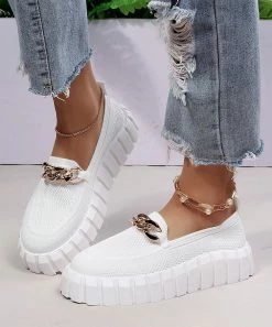 Cheap 🛒 ROSY White & Goldtone Buckle-Accent Slip-On 👟 Sneaker - 👩 Women 🥰