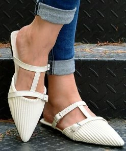 Buy 🔥 ROSY Beige Pointed-Toe T-Strap Flat - 👩 Women 🎁