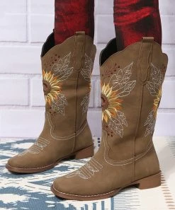 Best Pirce ✔️ ROSY Khaki Floral Embroidered Mid-Calf Cowboy Boot - 👩 Women 👍
