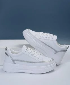 Best Pirce ⌛ ROSY White & Gray Lace-Up Platform 👟 Sneaker - 👩 Women ⭐ -ROSY SHOP zu109210059 alt 2 tm1663967515