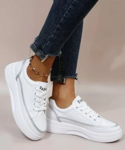 Best Pirce ⌛ ROSY White & Gray Lace-Up Platform 👟 Sneaker - 👩 Women ⭐