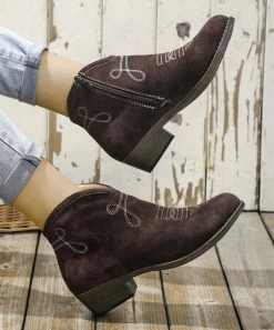 Budget 💯 ROSY Coffee Embroidered Ankle Boot - 👩 Women ⌛ -ROSY SHOP zu109701378 alt 2 tm1665674399