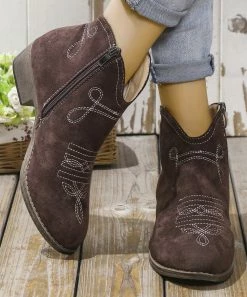 Budget 💯 ROSY Coffee Embroidered Ankle Boot - 👩 Women ⌛