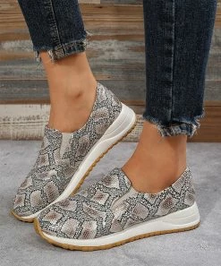 Best Pirce 😉 ROSY Beige Snake-Embossed Slip-On 👟 Sneaker - 👩 Women 😍