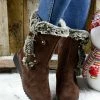 New 🎁 ROSY Brown & Gray Faux Fur-Lined Strap Accent Wedge Boot - 👩 Women 🔥