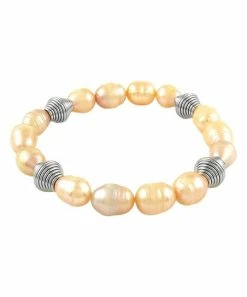 Promo 👏 Yeidid International Rosy Cultured Pearl & Stainless Steel Bead Stretch Bracelet ⭐