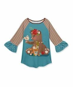 Best reviews of 😍 Penelope Plumm Rosy Brown & Turquoise Bear Bell-Sleeve Raglan Tunic - Toddler & 👧 Girls ⌛
