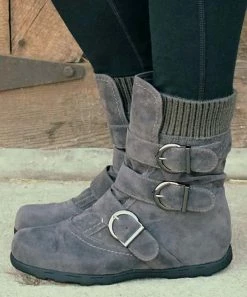Wholesale ✔️ ROSY Gray Knit-Accent Triple-Buckle Boot - 👩 Women 🧨 -ROSY SHOP zu89340928 alt 2 tm1600287131