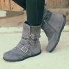 Wholesale ✔️ ROSY Gray Knit-Accent Triple-Buckle Boot - 👩 Women 🧨