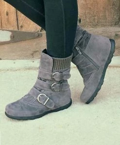 Wholesale ✔️ ROSY Gray Knit-Accent Triple-Buckle Boot - 👩 Women 🧨
