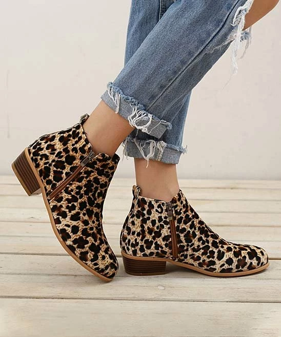 Budget π ROSY Brown Leopard Round-Toe Ankle Boot - π© Women 𧨠1 Budget π ROSY Brown Leopard Round-Toe Ankle Boot - π© Women π§¨