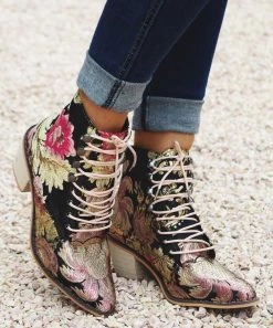 Buy 🤩 ROSY Golden Floral-Embroidered Boot - 👩 Women 💯