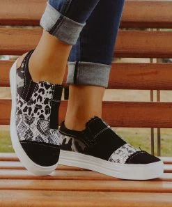 Cheap 🤩 ROSY Black Contrast Animal Print Slip-On 👟 Sneaker - 👩 Women ❤️