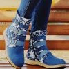 Wholesale 👍 ROSY Blue Floral-Contrast Buskin Ankle Boot - 👩 Women 🎉