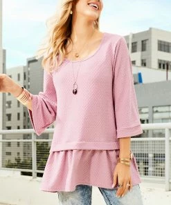 Brand new 😀 Suzanne Betro Vintage Rose Waffle Ruffle-Hem Tunic - 👩 Women ⌛ -ROSY SHOP zu91273407 alt 3 tm1614694223