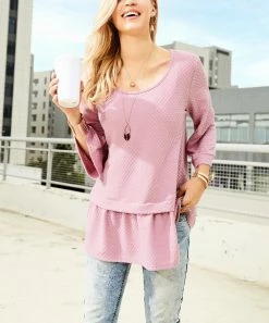 Brand new 😀 Suzanne Betro Vintage Rose Waffle Ruffle-Hem Tunic - 👩 Women ⌛