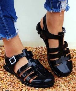 Buy ✔️ ROSY Black Glitter Closed-Toe Ankle-Strap Jelly 🩴 Sandal - 👩 Women 😉