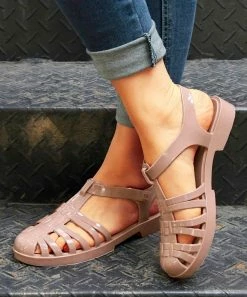 Cheap ✔️ ROSY Pink Strappy Closed-Toe Jelly 🩴 Sandal - 👩 Women 🛒